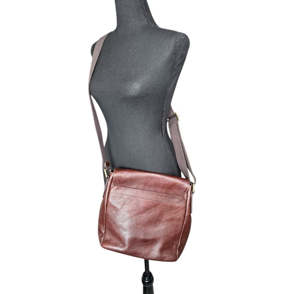 Fossil Brown Pebbled Leather Crossbody Bag Boho Vintage Classic Adjustable Strap - Picture 2 of 9